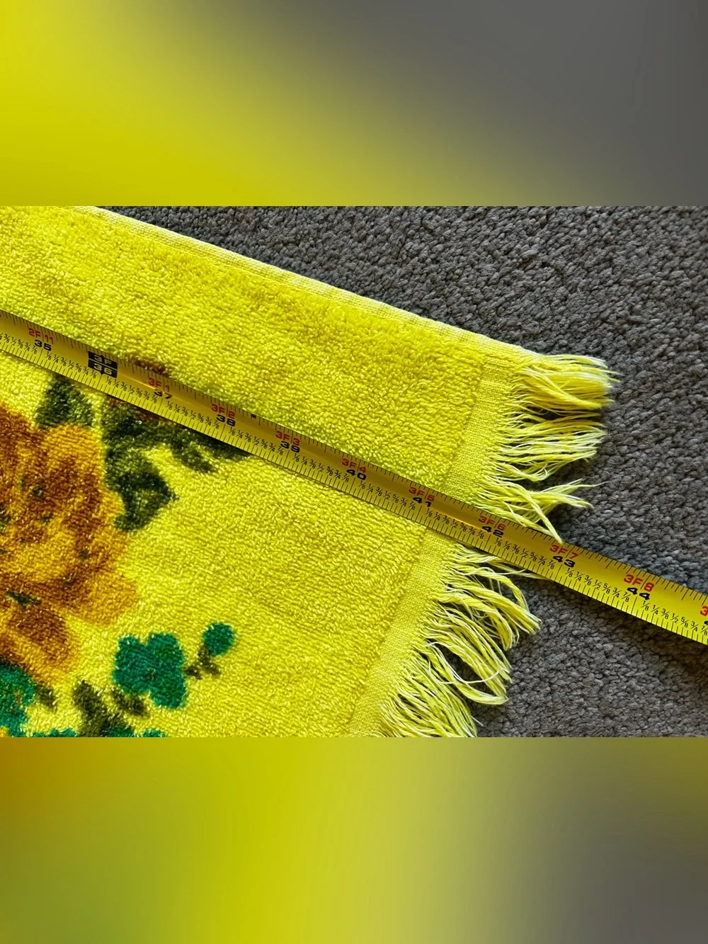 Vintage Cannon Monticello Yellow Cabbage Rose Floral Fringe Bath Towel